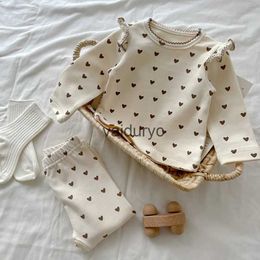 Pajamas Baby Pajama Suit Heart Print Girls Sleepwear Newborn Sleeping Set H240426