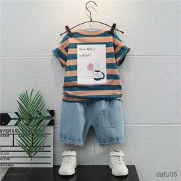 Clothing Sets Summer Children Boys Clothing Strips Kids Cartoon T-Shirt Shorts 2Pcs/Sets Toddler Leisure Sport Suits Kids Cotton Tracksuits