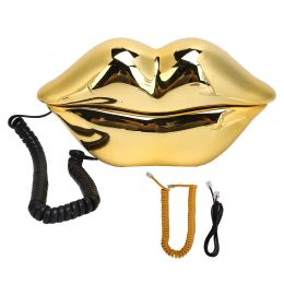 Accessories Electroplating Golden Lip Shaped Telephone Home Landline Phone Mouth Telephone Desktop Fixed Wired Phone for Home Hotel Office