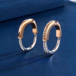 Women Band Tiifeany Ring Jewelry V Gold High Lock Head Fashionable Simple Personalized Versatile with Diamond Inlaid