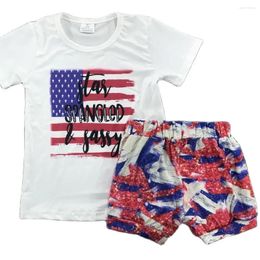 Clothing Sets 2024Children Clothes Baby Boy Outfit Independence Day White Banner Print Tie-dye Shorts July 4th Set
