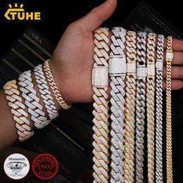 Strands High quality Iced Cuban Link Necklace for Mens Pure Silver 925 with Molybdenum Cuban Chain Necklace for Mens Hip Hop Jewelry 240424
