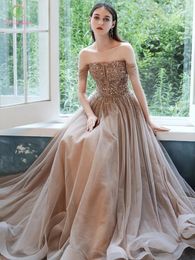 Party Dresses SSYFashion Luxury Sequins Champagne Evening Dress Banquet Elegant Boat Neck Beading A-line Prom Formal Gown Vestidos De Noche