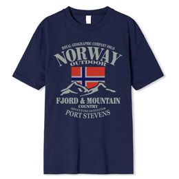 Men's T-Shirts Summer Norwegian Flag Fjord Mountain T-shirt Crazy Hip Hop Mens T-shirt Cotton Crewneck Plus Size Short Sleeve Fun Mens T-shirt J240426