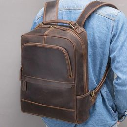 Backpack Vintage Crazy Horse Man's Fit 14" Laptop Women Rucksack Leather School Bag Big Travel Backapack For Man