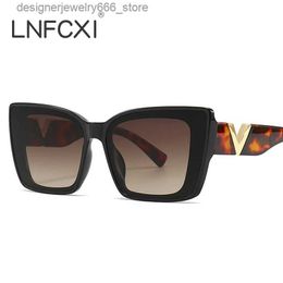 Sunglasses LNFCXI Fashion Cat Eye Sunglasses 2023 Retro Luxury Brand Designer Black Extra Large Womens Sunglasses Square Glasses UV400 Q240426