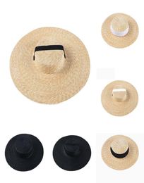 Wide Brim Boater Hat 10cm 15cm Brim Straw Hat Flat White Black Ribbon Tie Sun Hat Beach Cap For Women In Summer Sunshade Cap New Y5514296