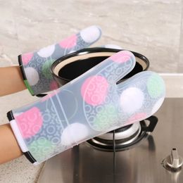 1PCS Heat Resistant Silicone Kitchen Gloves Oven Mitts Thicker Silicone Cooking Glove Microwave Oven Kitchen Print Gloves