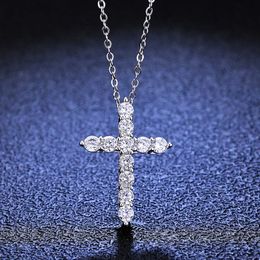 Sier 925 Sterling Pendant Mosang Diamond Necklace Womens Fashion Large Cross Geometry Sier Pendant Collar Chain
