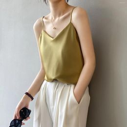 Women's Tanks Elegant V-Neck Satin Camisole Thin Strap Sleeveless Vest 2024 Summer Collection