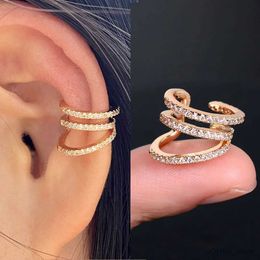 Charm 1Pc Fashion Geometry Crystal CZ Leaf Clip Earring For Women Without Piercing Punk Vintage Star Ear Cuff Wrap Adjustable Jewellery