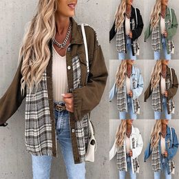 New designer Plaid Denim Drop Shoulder Shacket Women Shirt Jacket Button Up Overshirt