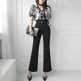 Women's Pants Black Bootcut Trousers Small Temperament Waist-Controlled Bell-Bottom Professional Commute Suit High Waist S