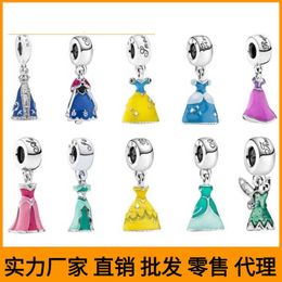 Pendant Pan Family S925 Pure Sier Diy Bracelet Dola Sier Beads Sier Beads Drop Glue Princ Dr Cartoon Castle Series