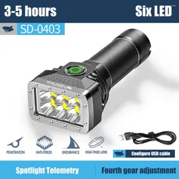 Flashlights Torches 6 LEDs Torch Light Portable Rechargeable USB Charging High Brightness Power Display For Outdoor Working