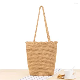 Totes Hand Woven Crocheting Cotton String Casual Shoulder Straw Bag Summer Vacation Beach Handbag
