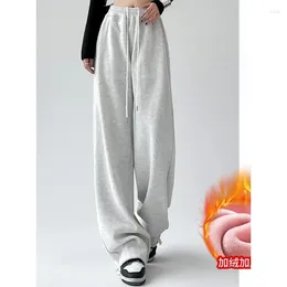 Women's Pants Girls Harem Plush Sweatpants High Waist American Spicy Trousers Thickened Warm Casual Loose Wide Leg Y2k