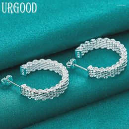 Stud Earrings 925 Sterling Silver 25mm Round Net Mesh For Women Party Engagement Wedding Fashion Jewellery Gift