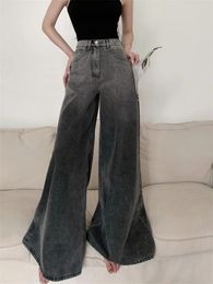 Women's Jeans Alien Kitty Grey Wide Leg Women Light Washed Summer Chic High Waist Streetwear Loose All Match Casual Denim Pants