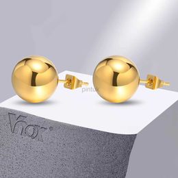 Stud Vnox Gold Color Stainless Steel 12MM Ball Stud Earrings for Women Jewelry Anti Allergy Metal Beads Ear Gift Accessories d240426