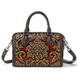 Bag YourSeason 2024 Female Retro Handmade Embossing Floral Bags Cow Genuine Leather Soft Ladies Shoulder Crossbody Handbags Zipper