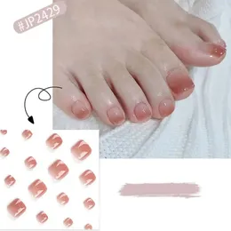 False Nails French Fake Toenails Nail Tips Simple Short Square Toe Pink Gradient Full Cover Foot For Women Girl