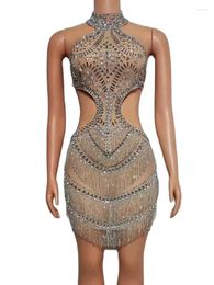 Stage Wear High Quality Diamond Sexy Hanging Neck Waist Revealing And Buttocks Wrapped Dress 2024 Fashion Custom Women'S Clothing