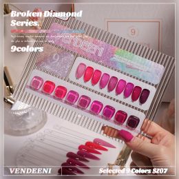 Gel Vendeeni 9 Colours Rose Red Pink Flash Broken Diamond Gel Nail Polish Glitter UV Soak Off Gel Varnish Semi Permanent Gel Lacquer