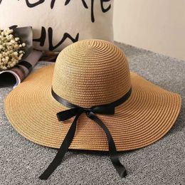 Wide Brim Hats Bucket Hats Womens Summer Fashion Beach Big Brim Str Womens Beach Hat Small Fresh Folding Sun Hat Summer Hat Accessories Womens C J240425