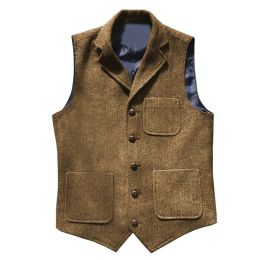 Vests Men's Vest Suit for Men Vintage Male Classic Mens Brown Vest Gray Steampunk Waistcoat Man Dress Tweed Suits Formal Business