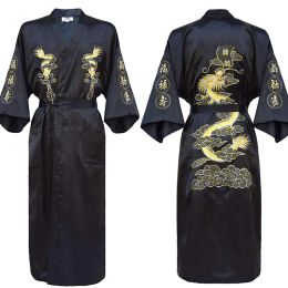 Robes Chinese Men Embroidery Kimono Bathrobe Gown Plus Size 3xl Dragon Robe Traditional Male Loose Home Clothing Sleepwear Nightwear