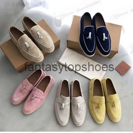 Loro Piano LP Walk loafers Charms shoes embellished summer suede casual shoe shoes Beige Genuine leather comfort slip on flats mens women Luxury flat 996l#