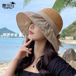 8218 New Korean Bow Fisherman Hat Women's Summer Sunshade Hat Black Glue Big Eaves Covering Face Sunscreen Sun Hat