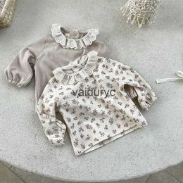 キッズシャツスプリングニューベイビーブラウスフリルカラーガールズベース衣服花柄の幼児シャツH240509