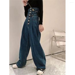 Women's Jeans Spring 2024 Womens Fashion High Waist Button Up Wide Leg Baggy Woman Denim Capris Pants Jean Mom Trousers