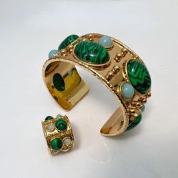 Bangle French Copper-plated Malachite Green Bracelet Niche Design Sense Retro Delicate Open Ring Women's Fashion Jewelry