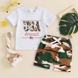 Clothing Sets 2024-03-21 Lioraitiin Toddler Boys Summer Shorts Short Sleeve Letter Print Tops And Camouflage Drawstring