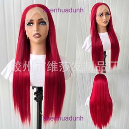 Lace red long straight hair in front of wig natural simulation full head cover