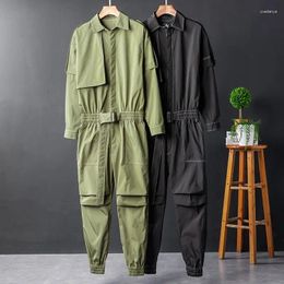 Men's Pants Spring And Autumn Overalls Men Jumpsuit Lapel Long Sleeve Beam Feet Streetwear Clothing Cargo Hip Hop Black Green Trousers