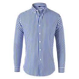 Fashion Mens Shirts And Blouses Striped Long Sleeve Single Breasted Slim Tops Lapel Party Social Shirt Clothing For Men 240419