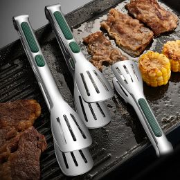 Grills 304 Stainless Steel Food Clip BBQ Grill Tongs Steak Food Clip Silicone Nonslip Handle Bread Tong Camping Kitchen Accessories