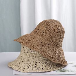 Womens Straw Hats crochet hat bucket UV Protection Sun Visor Beach Hat Visors Foldable Female Women Summer 240415