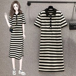 Party Dresses -size Women's Fat Senior Sense Of Temperament Shows Thin Design Striped Shirt Dress