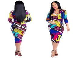 Women Plus Size Pencil Dresses V Neck Slim Hip Print Sexy Bodycon Bandage Dress Knee Length Clubwear Midi Dress9165900