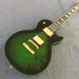 High quality Green flame top electric guitar, green binding,gold hardware,free shipping