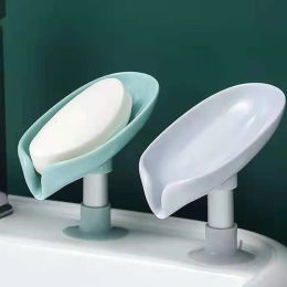 Heads Leaf Shape Soap Tray PP Soap Box Nonslip Drain Soap Dish With Suction Cup Sponge Soap Holder Bathroom Accessories