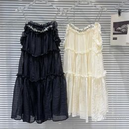 Casual Dresses 2024 Summer Sweet Rhinestone Beaded Design Fairy Style Chiffon Sling Dress For Women Holiday