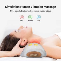 Chiropractic Neck Traction Pillow Heating Vibrating Massager for Relaxes Cervical Spine Pain Relief Travel Slepping 240416