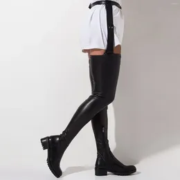 Boots Black Matte Leather Over The Knee Stretch Thigh Straight Fashion Waist Strap 2024 Trend