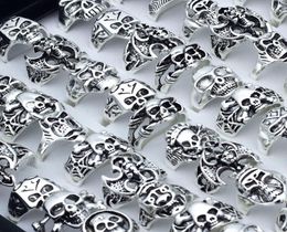 50 PiecesLot Mix Size Small Skull Rings Whole for Women Men Statement Punk Skeleton Fashion Jewelry3776310